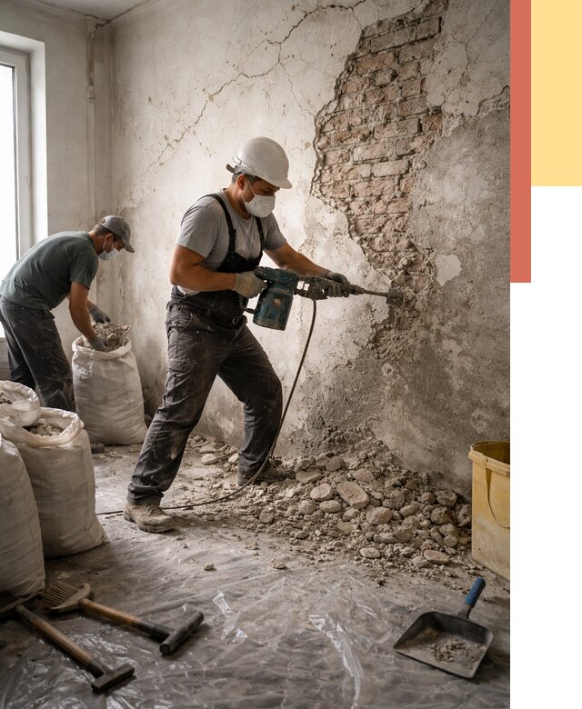 Демонтаж штукатурки со стен в Борисоглебске от 7491 руб/м² — быстро и недорого | ОТДЕЛОЧНИК-Брс