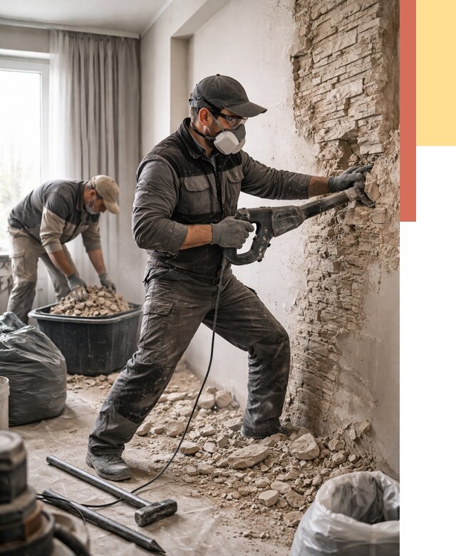 Демонтаж декоративного камня в Борисоглебске от 1509 руб/м² — быстро и недорого | ОТДЕЛОЧНИК-Брс