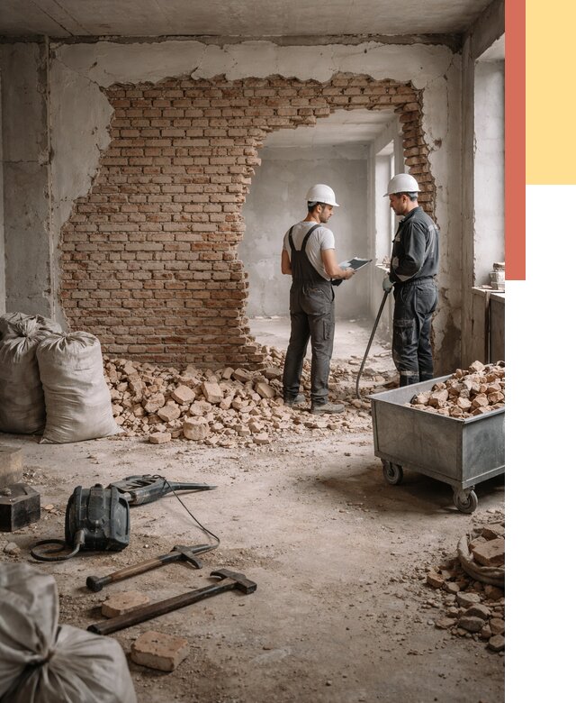 Демонтаж кирпичных стен в Борисоглебске от 4370 руб. — быстро, недорого, под ключ | ОТДЕЛОЧНИК-Брс