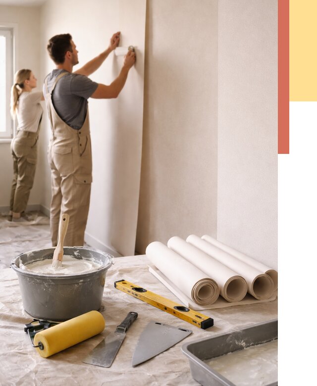 Поклейка бумажных обоев в Борисоглебске от 5722 руб./м2 — быстро и недорого | ОТДЕЛОЧНИК-Брс