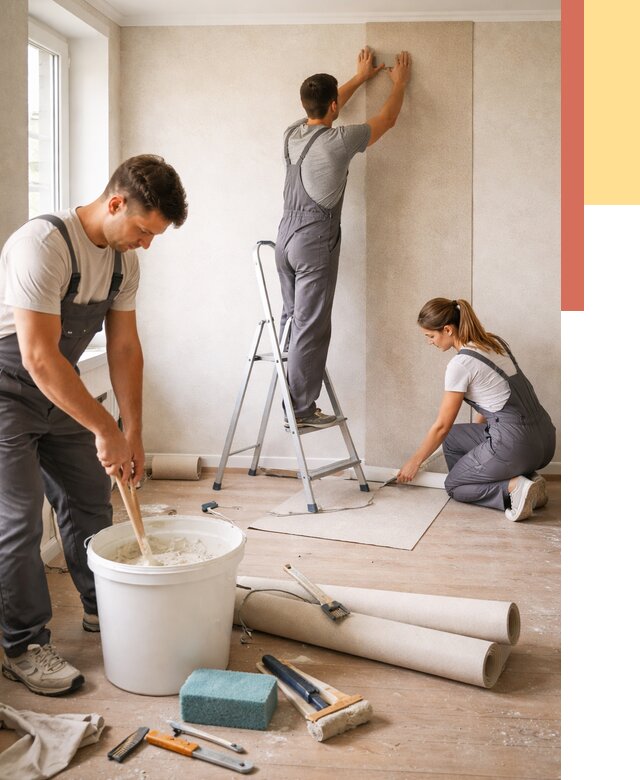 Оклейка стен обоями в Борисоглебске от 3641 руб/м2 — быстро и недорого | ОТДЕЛОЧНИК-Брс