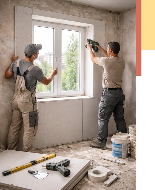 Монтаж откосов из гипсокартона в Борисоглебске от 4682 руб. под ключ | ОТДЕЛОЧНИК-Брс