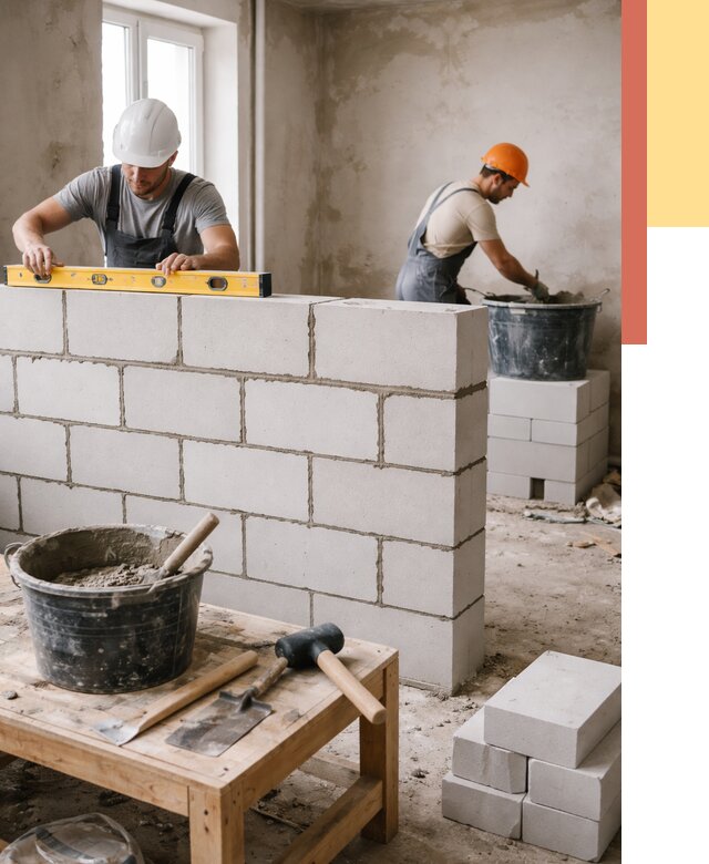 Кладка перегородок из газобетона в Борисоглебске от 3329 руб. под ключ | ОТДЕЛОЧНИК-Брс