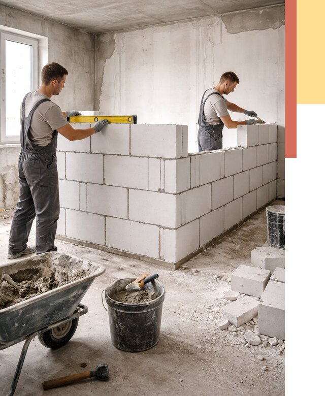 Кладка перегородок из ПГП в Борисоглебске от 2601 руб./м2 — монтаж и возведение под ключ | ОТДЕЛОЧНИК-Брс