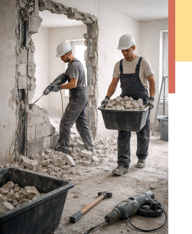 Демонтаж блоковых перегородок в Борисоглебске от 3902 руб. — быстро и недорого | ОТДЕЛОЧНИК-Брс