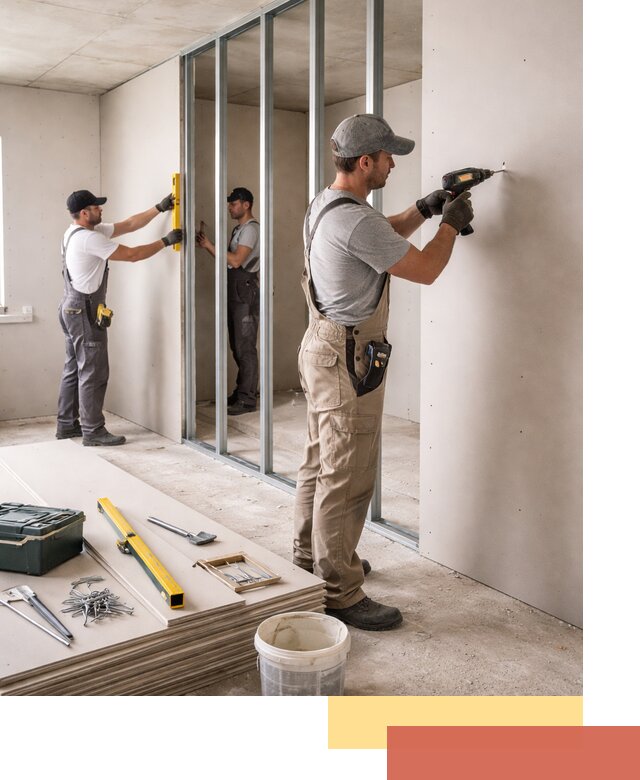 Однослойная перегородка из гипсокартона в Борисоглебске под ключ, монтаж и отделка