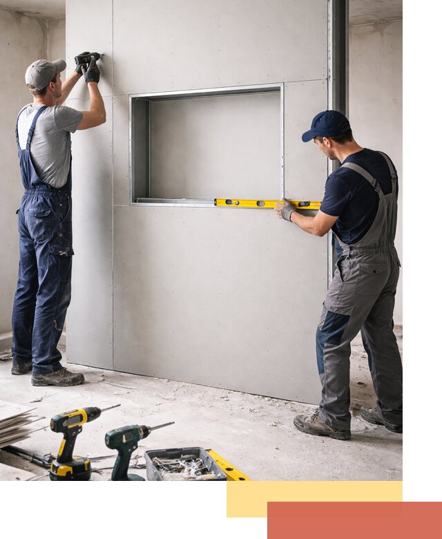 Перегородка из гипсокартона с нишей под декор в Борисоглебске