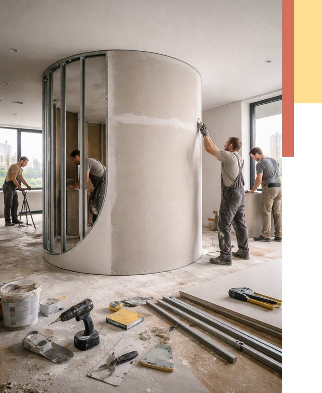 Радиусная перегородка из гипсокартона в Борисоглебске от 3017 руб. под ключ | ОТДЕЛОЧНИК-Брс