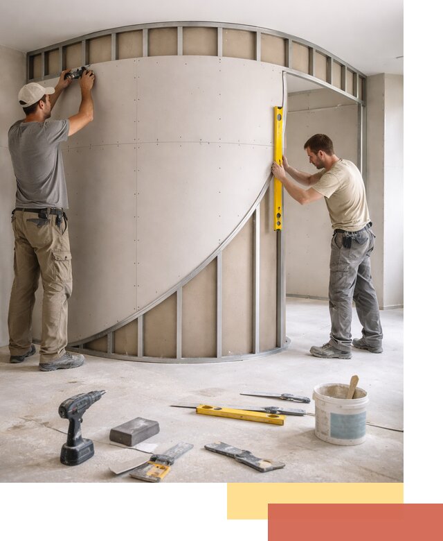 Радиусная перегородка из гипсокартона в Борисоглебске под ключ