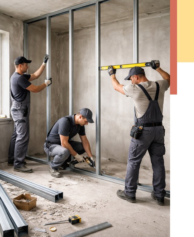 Монтаж каркаса перегородки из профиля в Борисоглебске от 780 руб. | ОТДЕЛОЧНИК-Брс