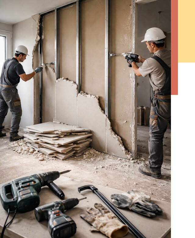 Демонтаж перегородки из гипсокартона в Борисоглебске от 1248 руб. быстро и недорого | ОТДЕЛОЧНИК-Брс