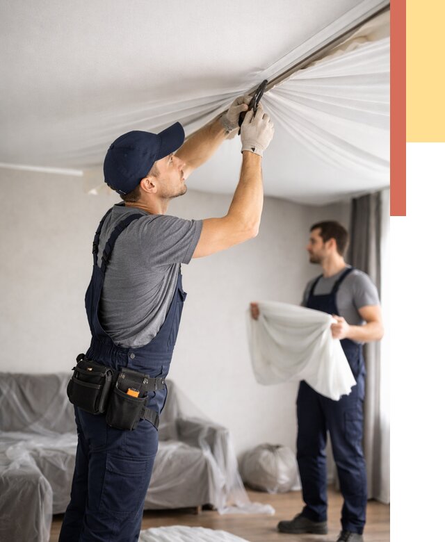 Демонтаж натяжного потолка в Борисоглебске от 4682 руб. — снятие и разбор под ключ | ОТДЕЛОЧНИК-Брс