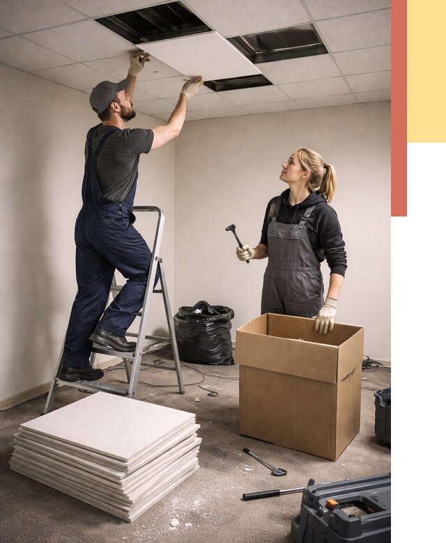 Демонтаж потолочной плитки в Борисоглебске от 4682 руб. быстро и недорого | ОТДЕЛОЧНИК-Брс