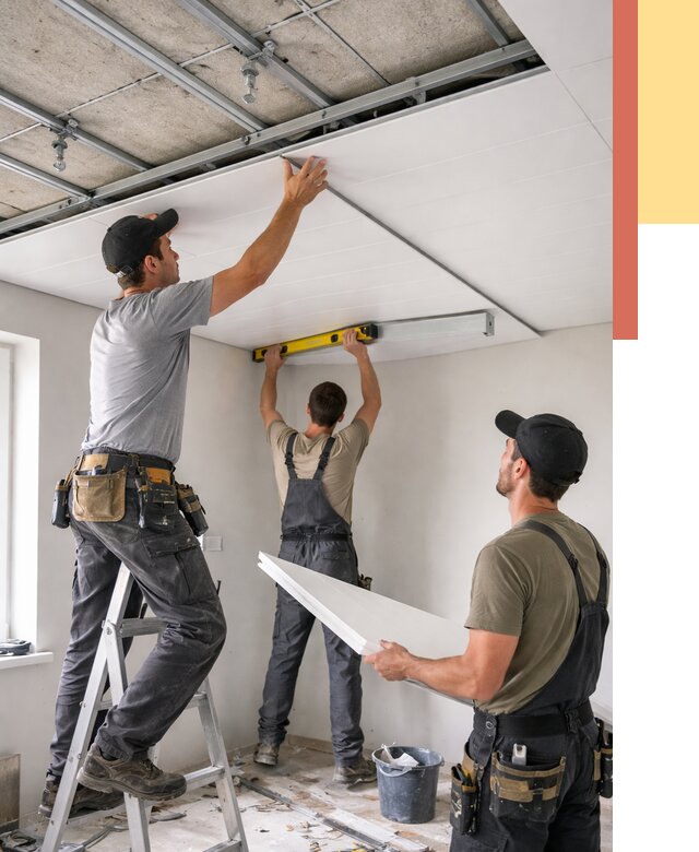 Монтаж потолка из ПВХ панелей в Борисоглебске от 3641 руб./м2 — быстро и недорого | ОТДЕЛОЧНИК-Брс