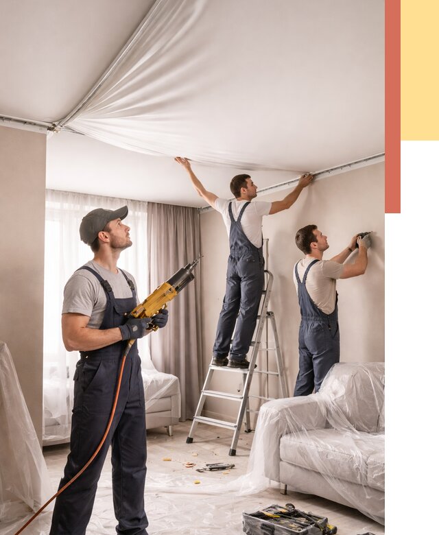 Установка натяжного потолка в Борисоглебске от 4682 руб. | Быстро и недорого — ОТДЕЛОЧНИК-Брс