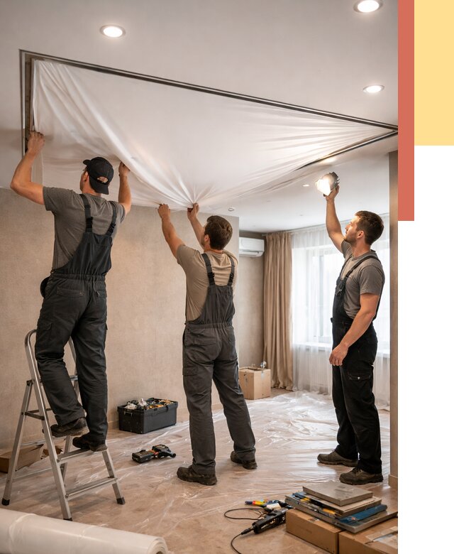 Монтаж ПВХ натяжного потолка в Борисоглебске от 3641 руб. под ключ | ОТДЕЛОЧНИК-Брс