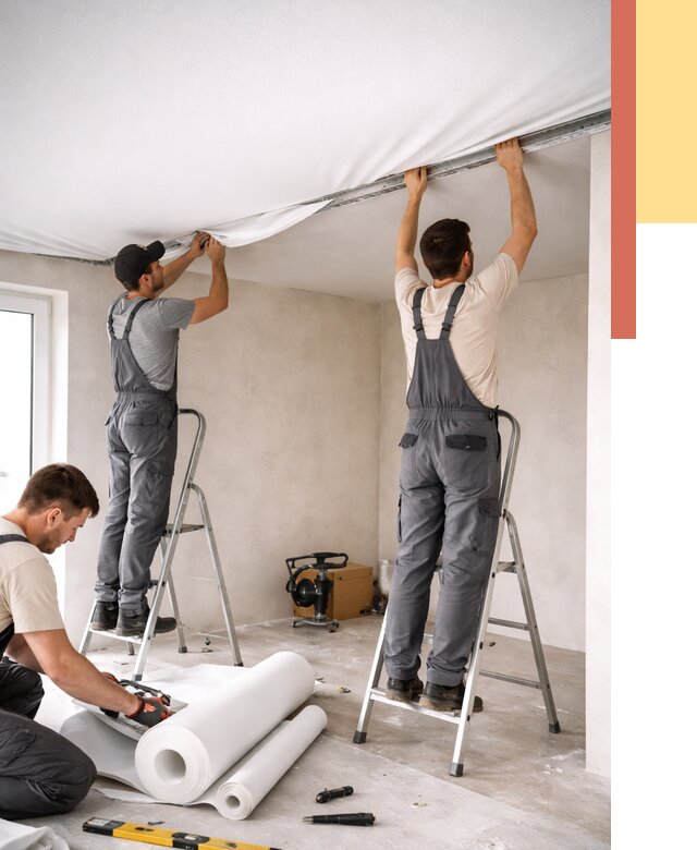 Монтаж тканевого натяжного потолка в Борисоглебске от 3641 руб. под ключ | ОТДЕЛОЧНИК-Брс