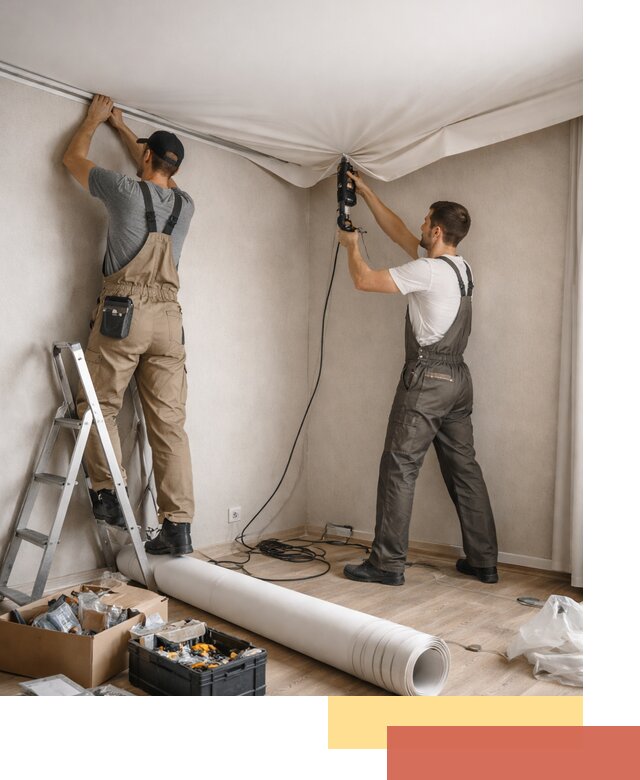 Монтаж цветного натяжного потолка в Борисоглебске за один день