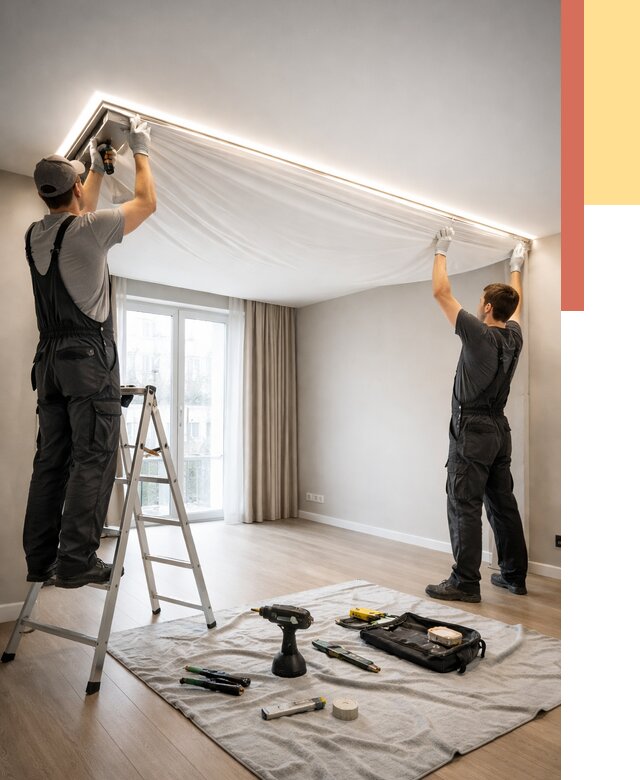 Монтаж парящего натяжного потолка в Борисоглебске от 4682 руб. быстро и недорого | ОТДЕЛОЧНИК-Брс