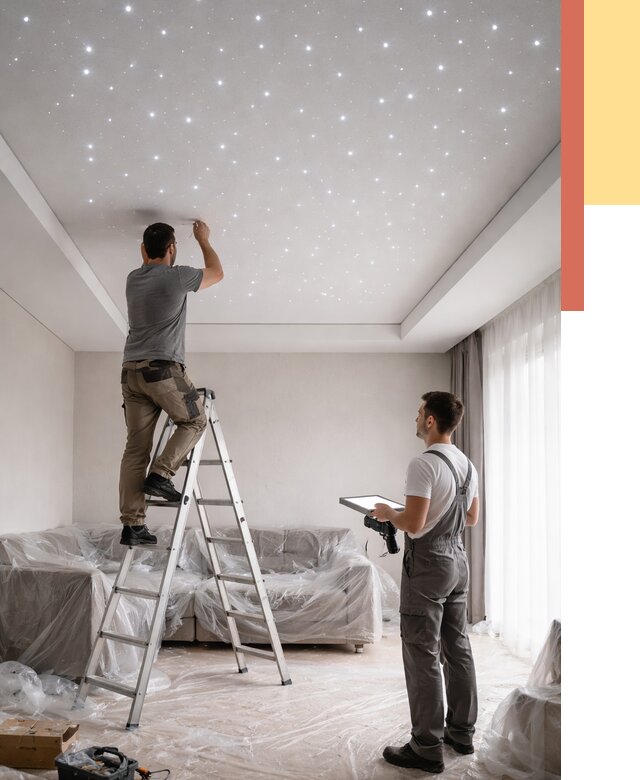 Монтаж натяжного потолка «звездное небо» в Борисоглебске от 6763 руб. | ОТДЕЛОЧНИК-Брс