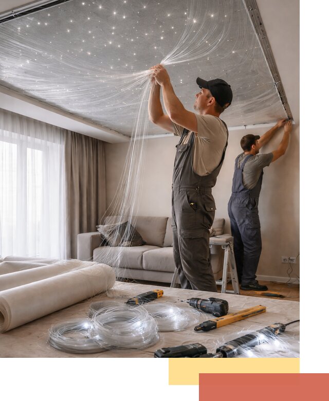 Монтаж натяжного потолка «Звездное небо» в Борисоглебске