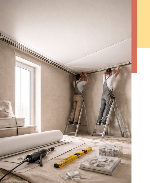 Монтаж натяжного потолка в спальне в Борисоглебске от 3954 руб. под ключ | ОТДЕЛОЧНИК-Брс