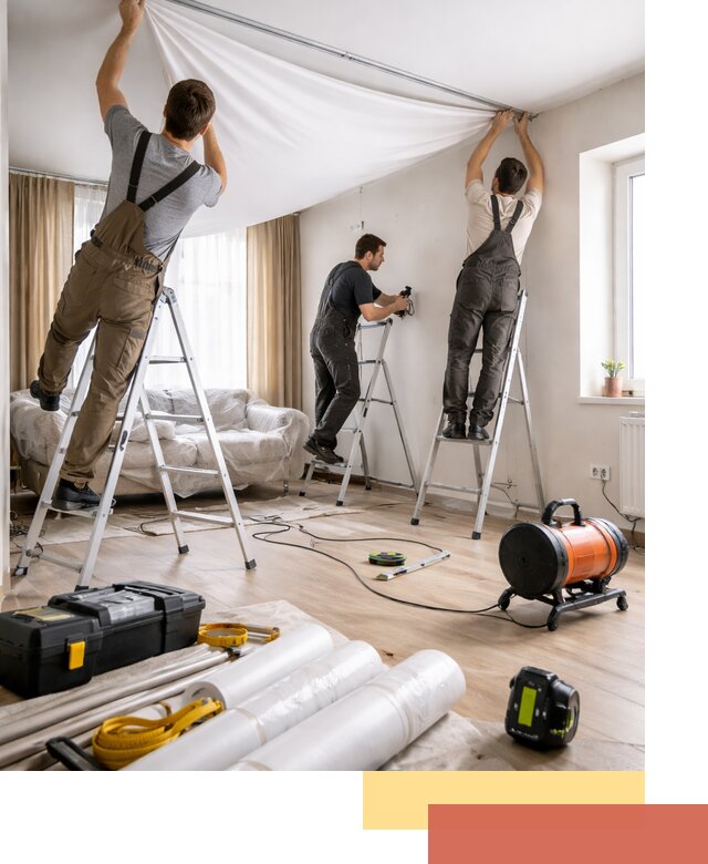 Монтаж натяжного потолка в гостиной в Борисоглебске