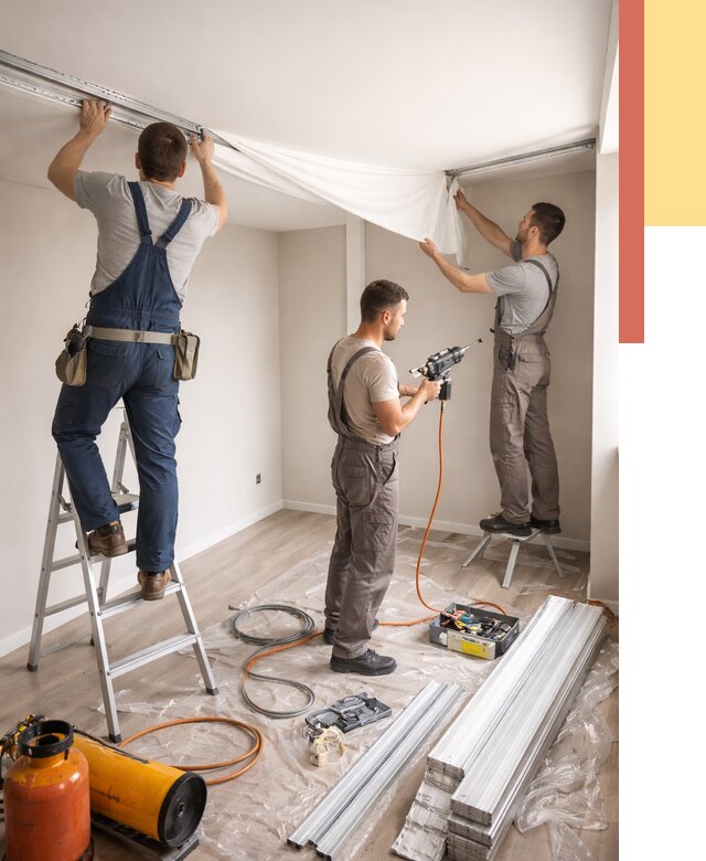 Монтаж натяжного потолка в студии в Борисоглебске от 5722 руб. — быстро и недорого | ОТДЕЛОЧНИК-Брс