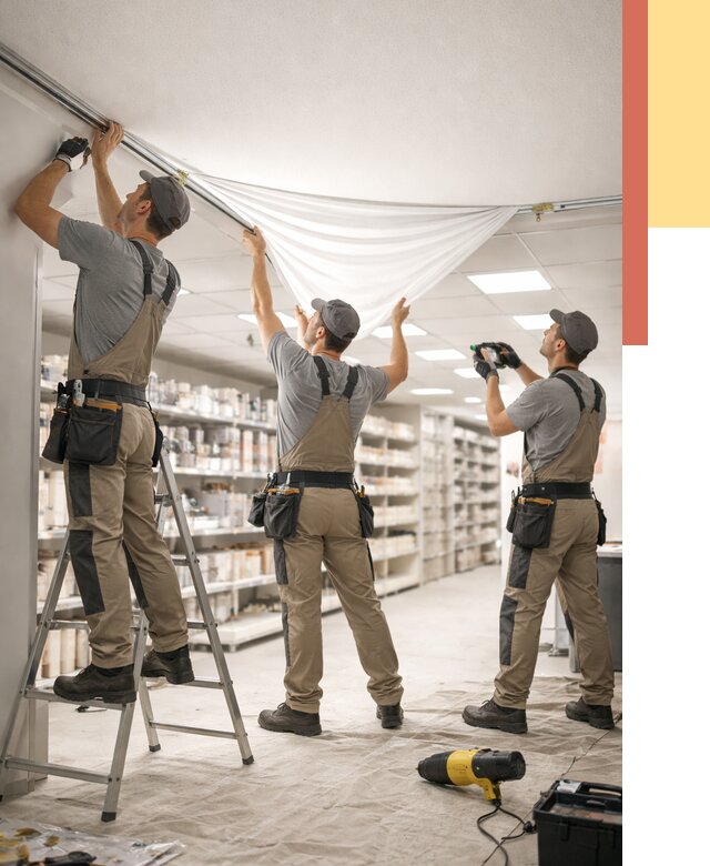 Монтаж натяжного потолка в магазине в Борисоглебске от 4682 руб. быстро и недорого | ОТДЕЛОЧНИК-Брс