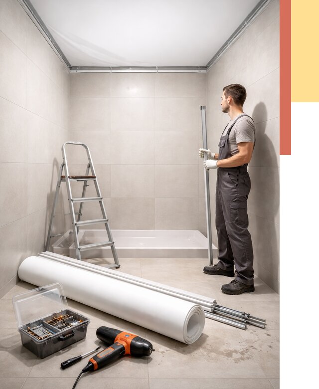 Монтаж натяжного потолка в санузле в Борисоглебске от 1925 руб. — ОТДЕЛОЧНИК-Брс