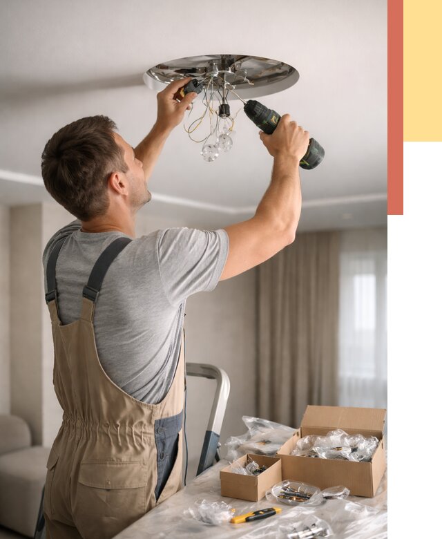 Установка люстры в натяжной потолок в Борисоглебске от 1248 руб. | Быстро и недорого — ОТДЕЛОЧНИК-Брс