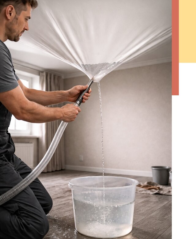 Слив воды с натяжного потолка в Борисоглебске от 2601 руб. быстро и недорого | ОТДЕЛОЧНИК-Брс