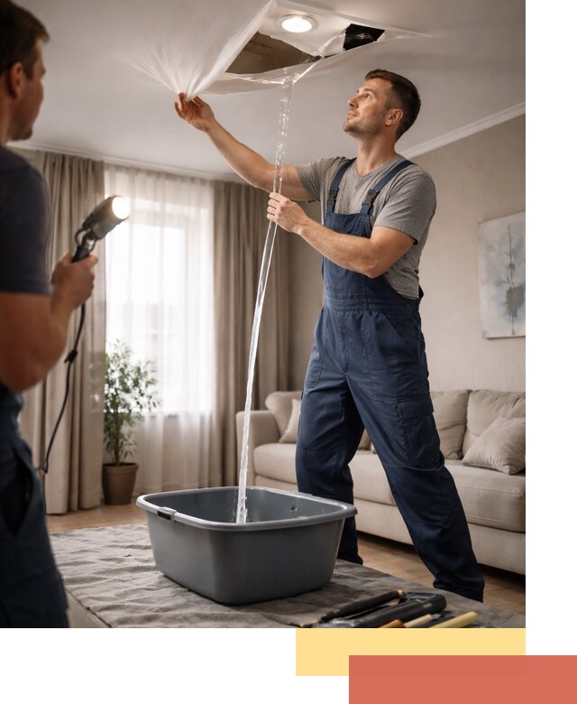 Слив воды с натяжного потолка в Борисоглебске быстро и аккуратно