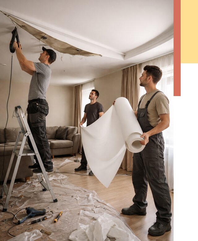 Замена полотна натяжного потолка в Борисоглебске от 9884 руб. быстро и недорого | ОТДЕЛОЧНИК-Брс