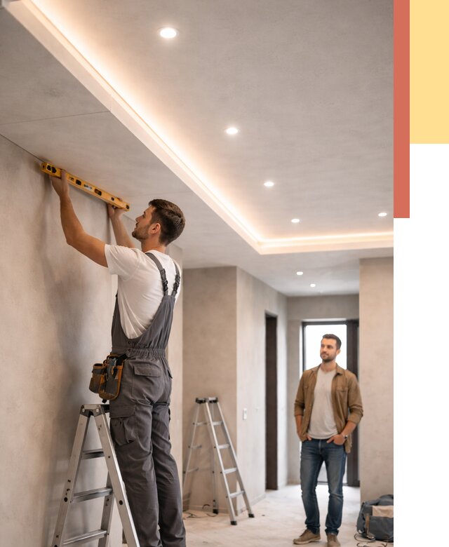 Потолок из гипсокартона с подсветкой в Борисоглебске от 780 руб./м2 под ключ | ОТДЕЛОЧНИК-Брс