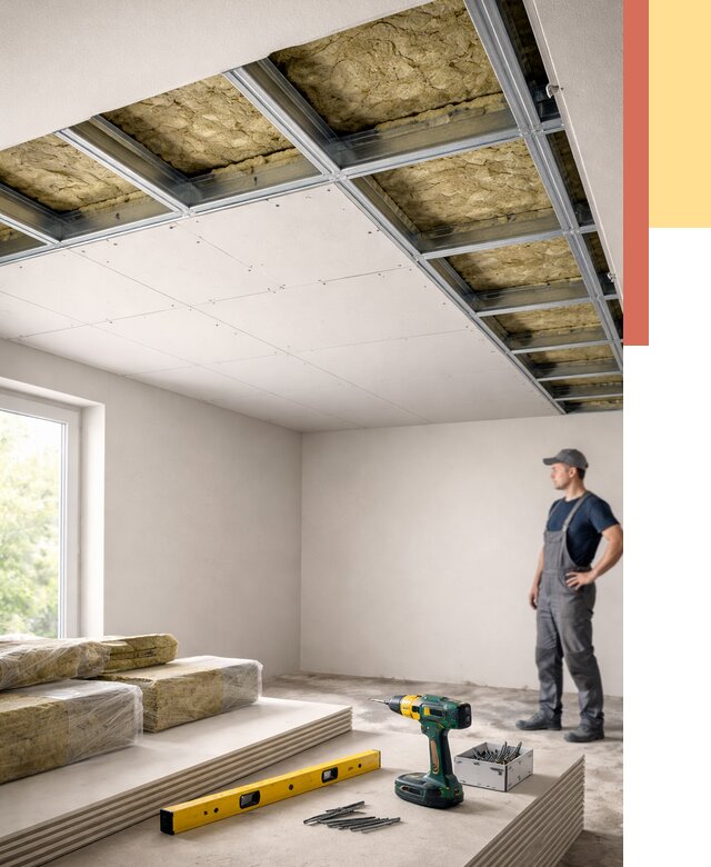 Звукоизоляция потолка ГКЛ в Борисоглебске от 988 руб. — монтаж под ключ | ОТДЕЛОЧНИК-Брс