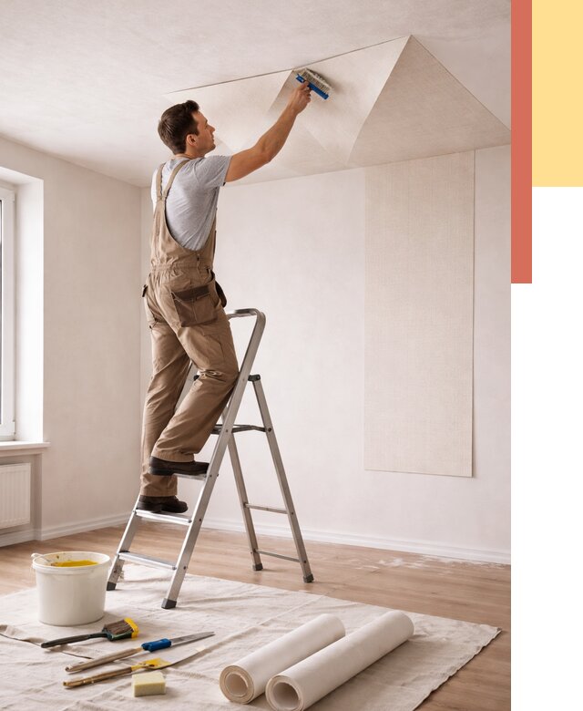 Поклейка обоев на потолок в Борисоглебске от 4682 руб. быстро и недорого | ОТДЕЛОЧНИК-Брс